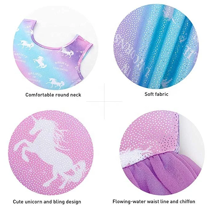 Gymnastics Wrap Skirted Leotards for Girls Kids Sparkle Rainbow Unicorn Gymnastic Skirt Dance Ballet Dress