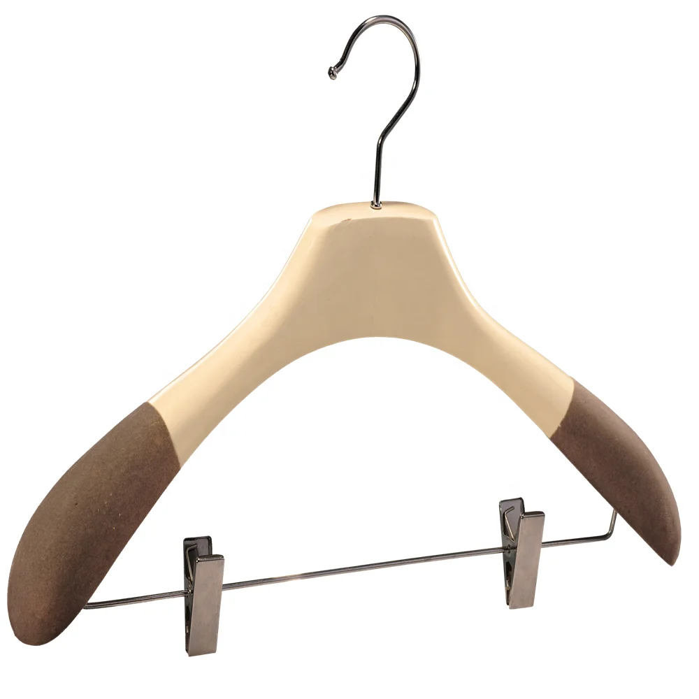 Luxury Wood Suit  Hanger with flocked Wide Shoulder