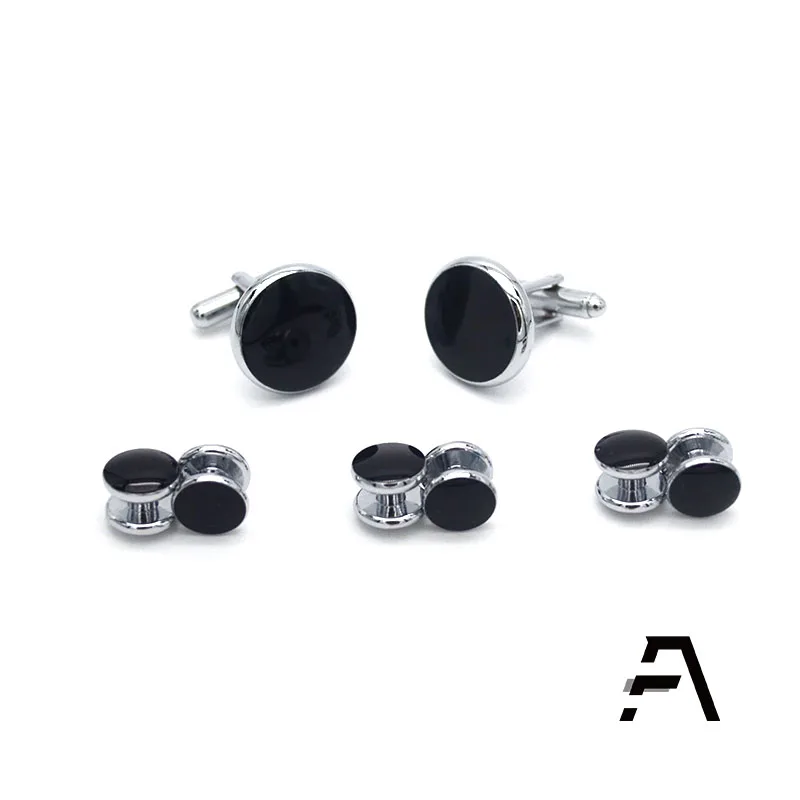 Black  shell Cufflinks and Shirt Stud Set For Men