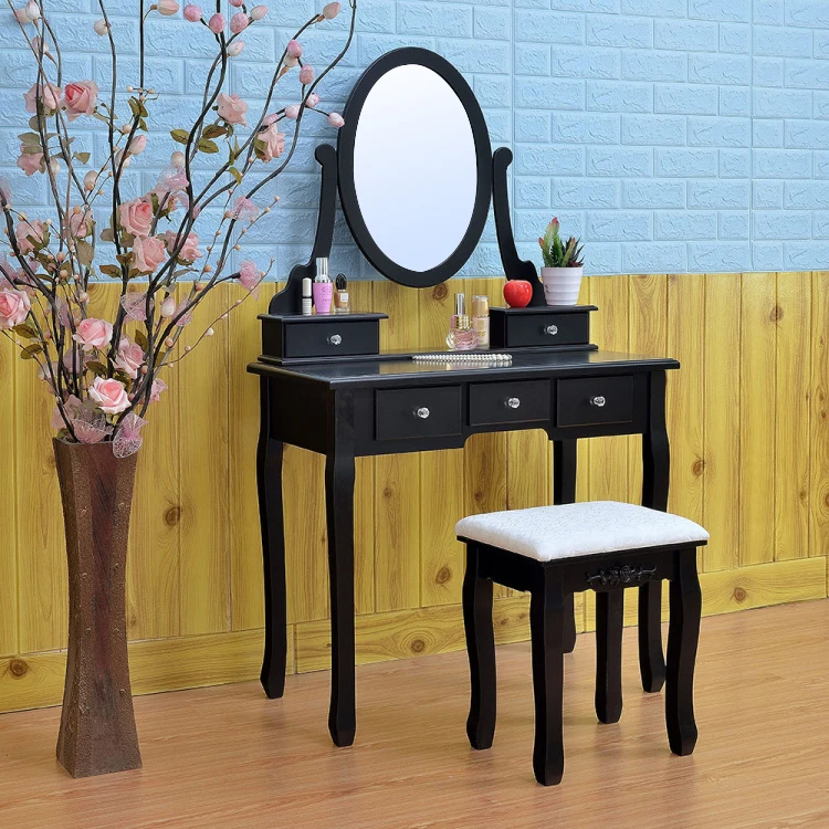 
D1721 kids dressers vanity makeup desk lighted makeup vanity table modern black mirrored dressing table 