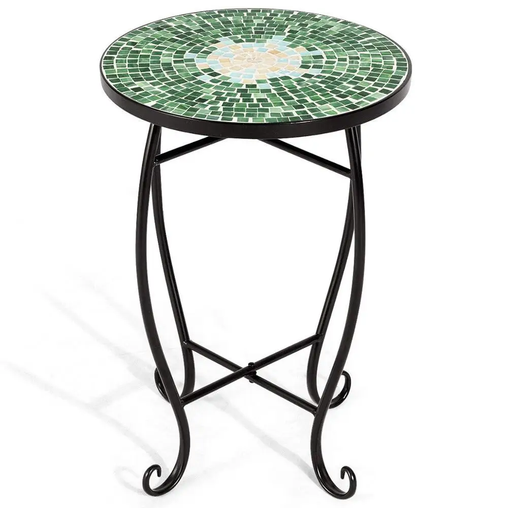 Green Round Plant Stand Steel Scheme Garden Decor Display Accent Table