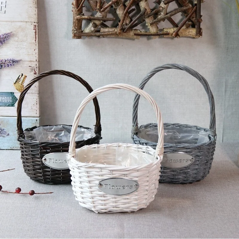 Wicker Basket Hampers White Gray for Garden Flowers Vintage Oval Fiberglass Vintage Clay Flower Pot Accept Customized Logo