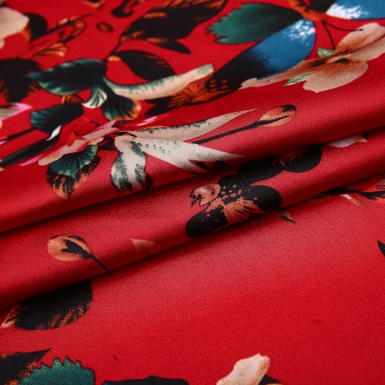 
High quality polyester floral pattern dress materials bubble satin fabric for women 