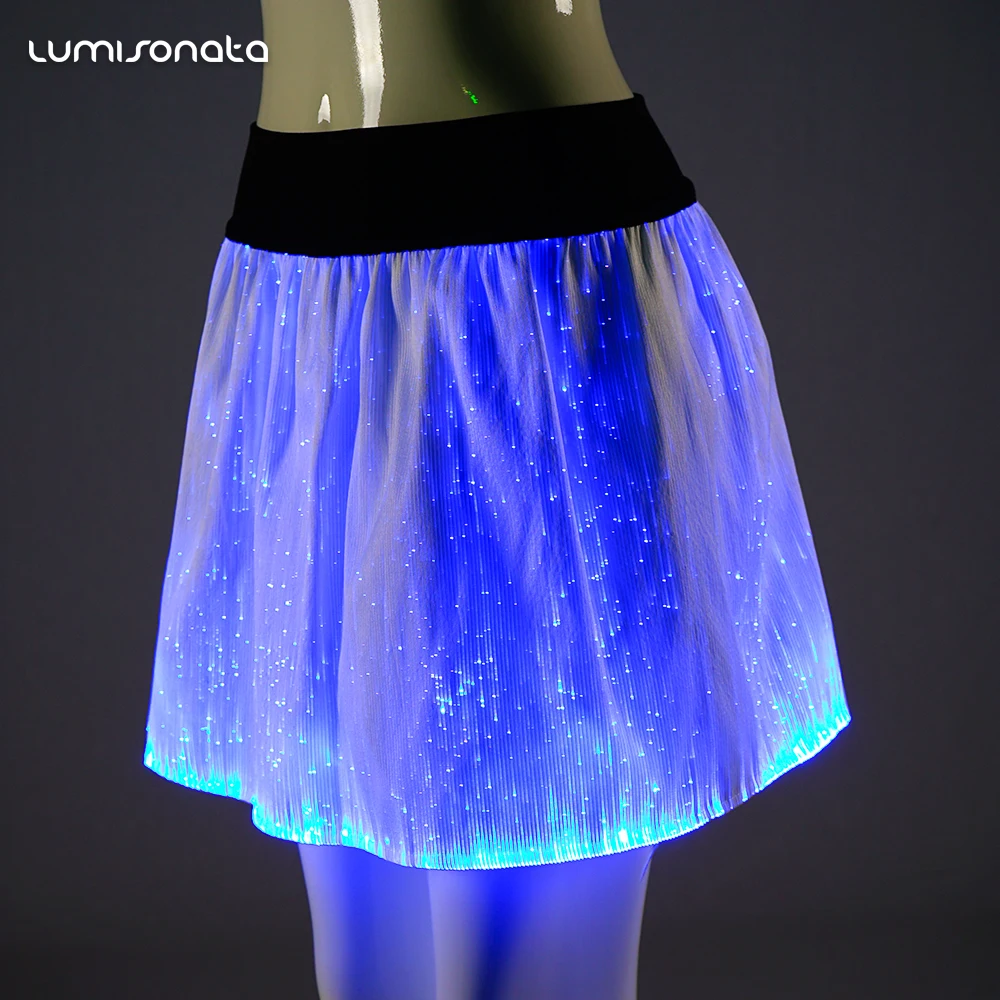 7 color changeable optic fiber luminous sexy girls photos with mini skirt with LED light up stage party mini women dress