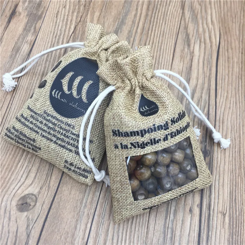 Customized logo PVC window small jute bag for black seeds