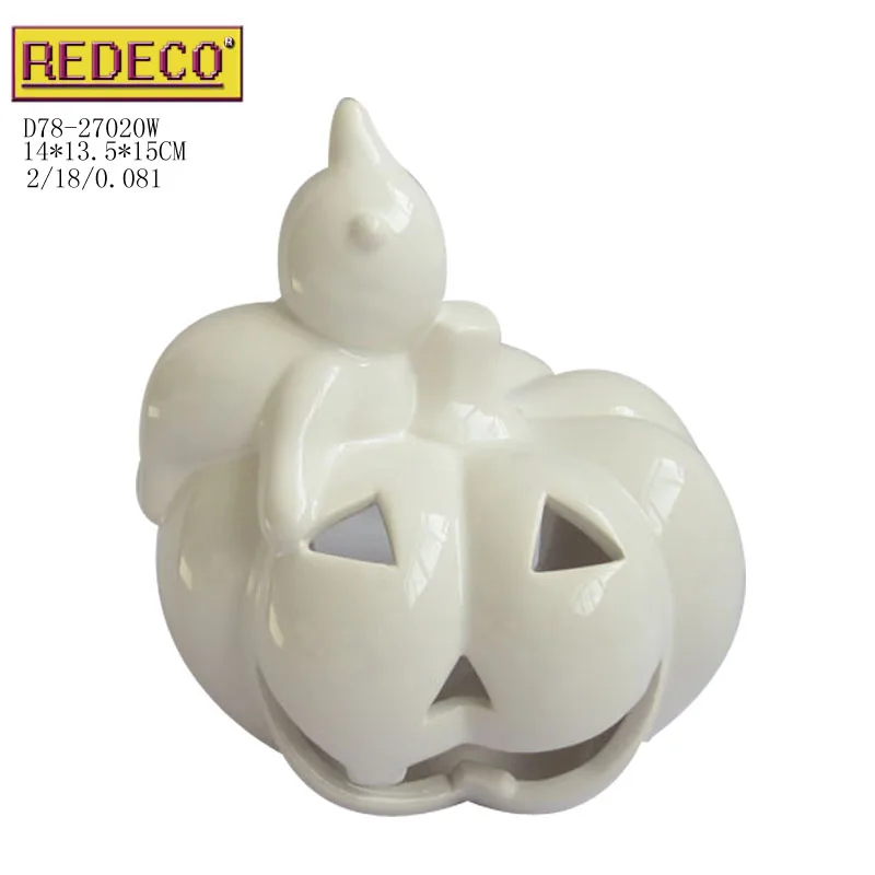 new design artificial ceramic white pumpkin lantern for halloween decor