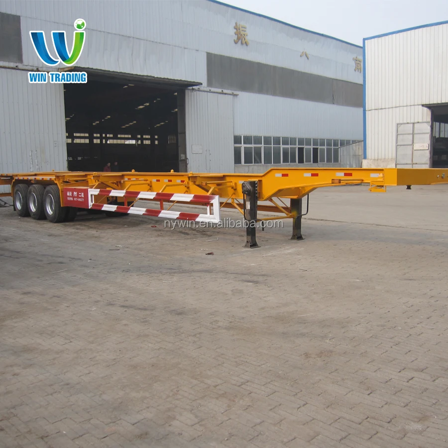 
3 Axles 40ft Flat bed Drop Deck Trailer With Tool Box , Container Loading Semi trailer 