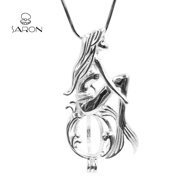 Sharon Wholesale Bulk DIY GIFT Charm Shy Mermaid Sterling Silver Cage Locket Pendant