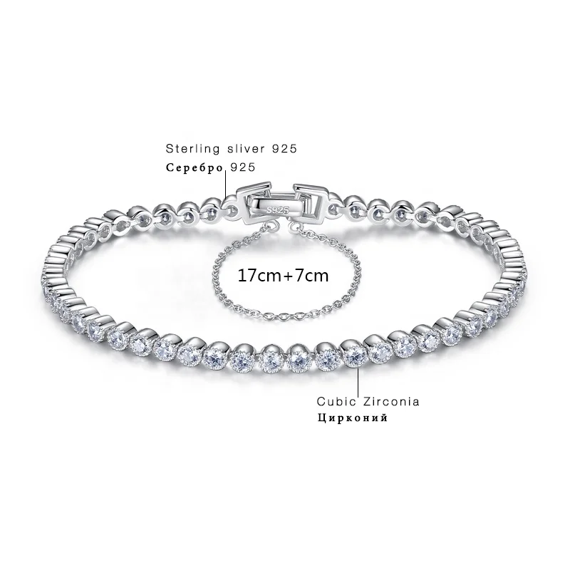 CZCITY Shining Crystal CZ Stone 925 Tennis Bracelets Genuine 925 Sterling Silver Wedding Bracelets & Bangles Gift