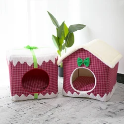Wholesale Cute Christmas Square Shaped Plush Pet Dog Cat Bed Pet Beds Accessories Cave Bed House