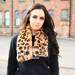 CX-S-09A Leopard Print Women Real Rex Rabbit Fur Scarf
