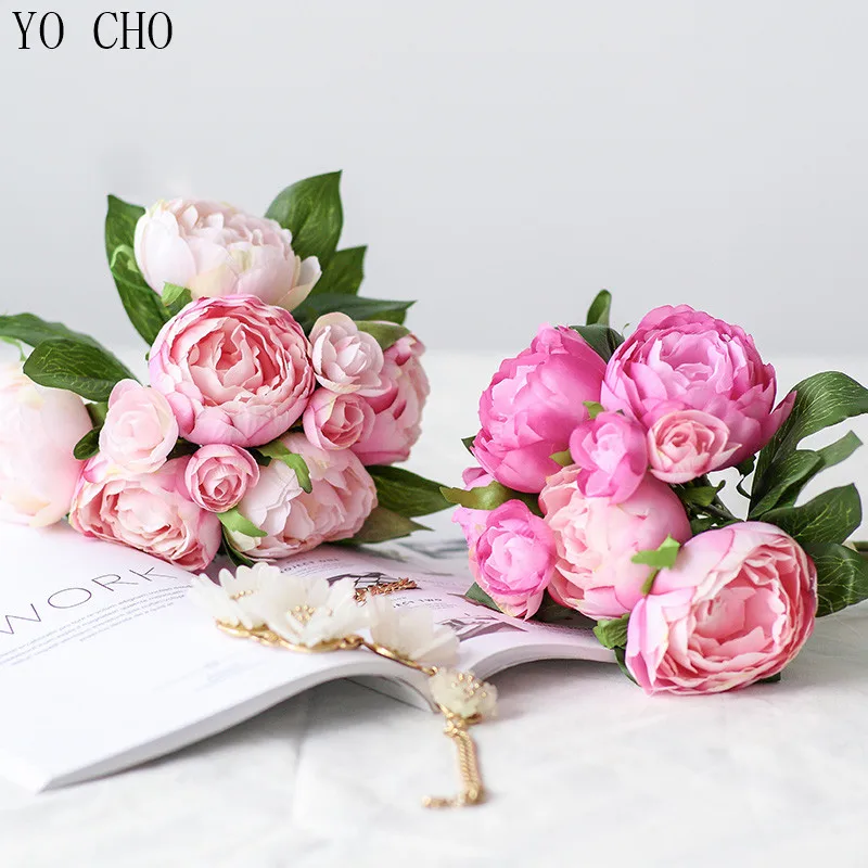 YO CHO wholesale thanksgiving wedding party modern decoration fake blossom real touch large artificial silk latex peony bouquet