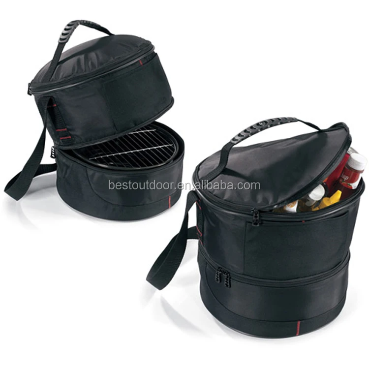 Chill and Grill Outdoor Kit portable cylindrical cooler bag for barbecues insulated storage bag