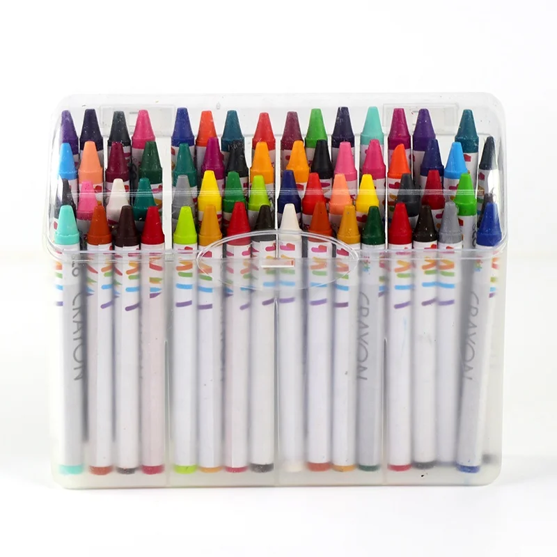 64 Pieces plastic case with sharpener wax color crayon
