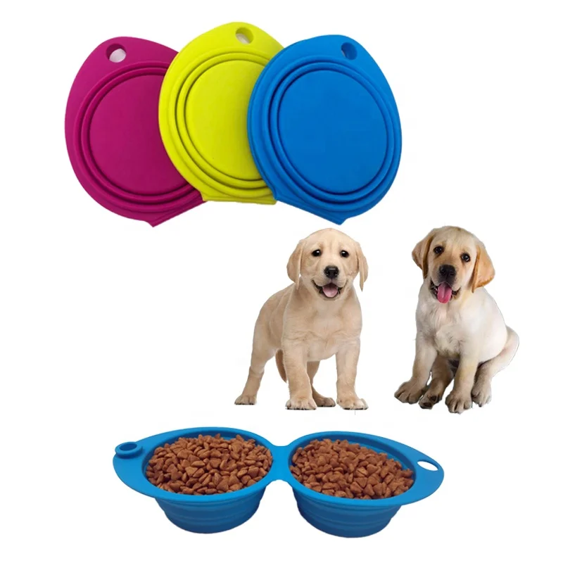 
Double Dog Bowls Pet Dry Food Bowls for Dogs Cats Outdoor Drinking Water Silicone collapsible Pet Dog Dish Feeder 