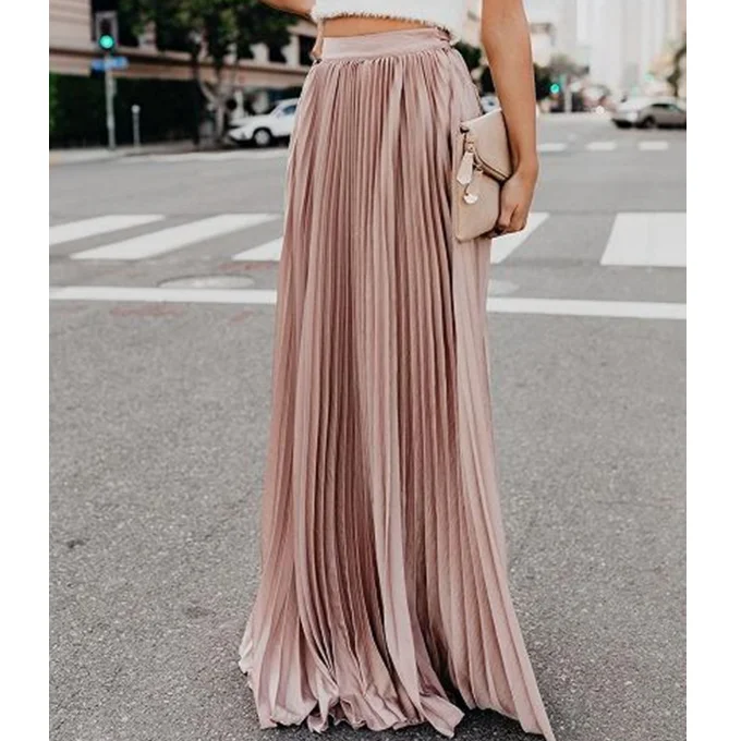 
Elegant Women Long Skirts Ladies Fashion Pleated Skirts Girls Chiffon Skirts 