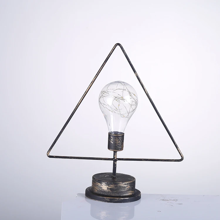 LED brass caged iron battery triangle christmas decoration night metal table lamp light