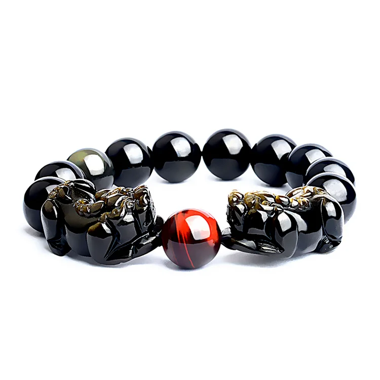 
2018 Fashion natural stone bangle jewelry unisex obsidian bracelet Dragon statue 