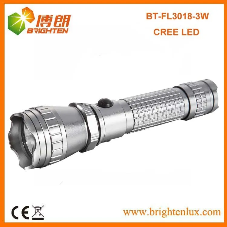 Factory Wholesale CE Aluminum Metal Multifunctional Powerful 300 Lumens 3W/5W CREE LED Rechargeable Torch Light