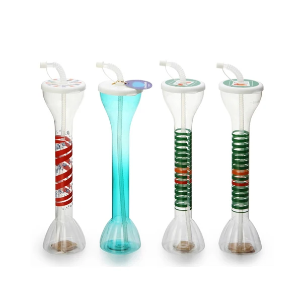 
Plastic slush drinking yard cups with straw & lids 