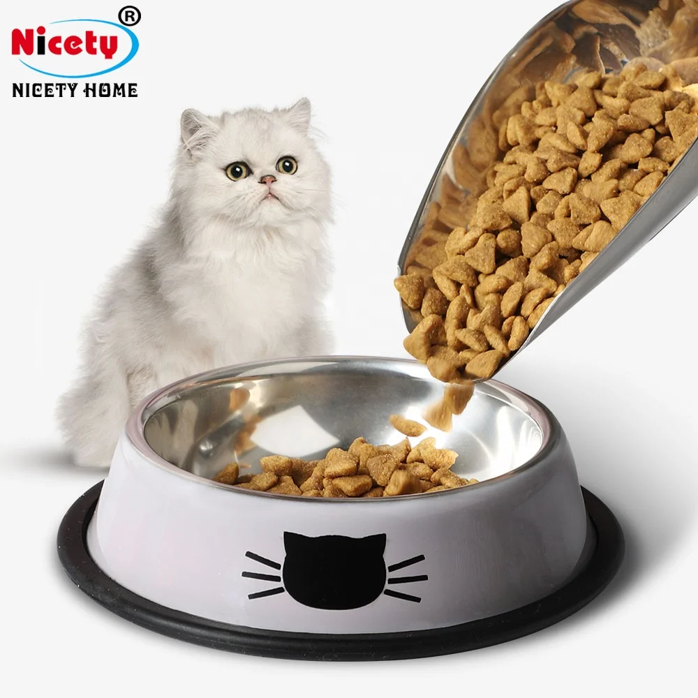 pet products stainless steel 201 cat feed food bowl 15cm 5.91inch silicone ring base feeding bowl for cat and puppy dog bowls