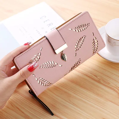 JLB001 Fashion Money Oem korean Hollow Leaves zipper women long clutch wallet