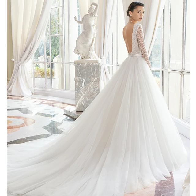 LUWEIYA Cheap fashion backless lace wedding gowns long sleeve wedding dresses istanbul