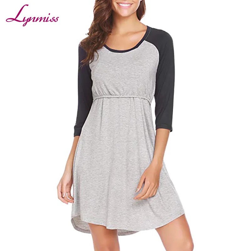 Lynmiss Wholesale Custom logo best green home cotton night sleep maternity clothing dress maternity wear