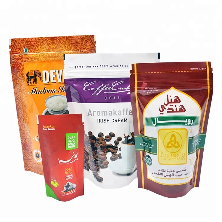 Wholesale Zip lock Stand Up Pouch Aluminum Foil Lined Black Coffee Beans Packaging Bags