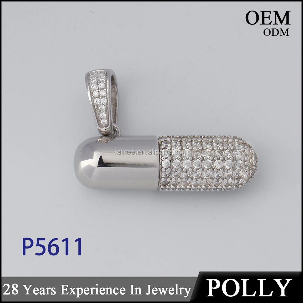 Jewelry manufacturer custom jewelry hip hop pill silver pendant for men
