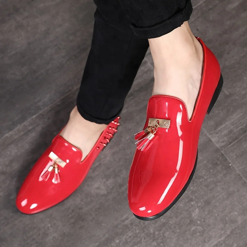 SS0444 British style classic man pu leather red shoes 2018 latest casual loafers dress shoes for men
