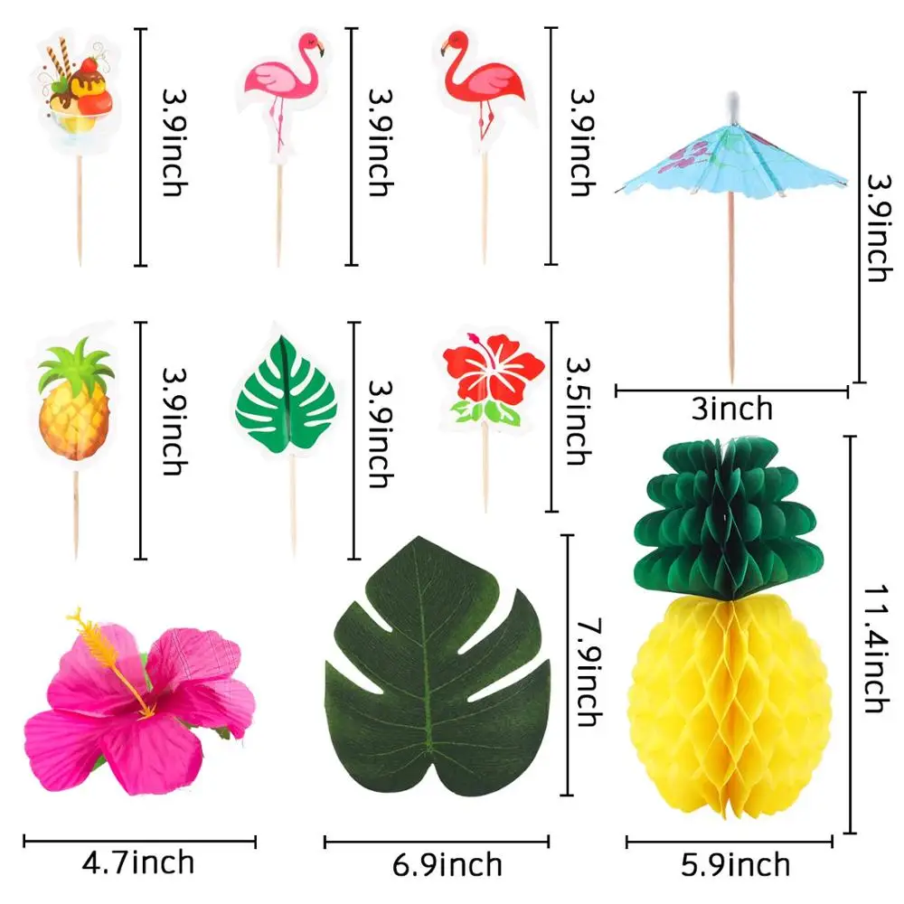 Tropical Hawaiian Jungle Party Decoration Set, Decorative Flower Turtle leaf Luau Party Supplies