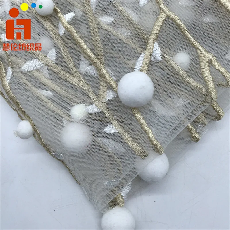 new style design fuzzy ball tulle ground multicolor embroidery fabric for children