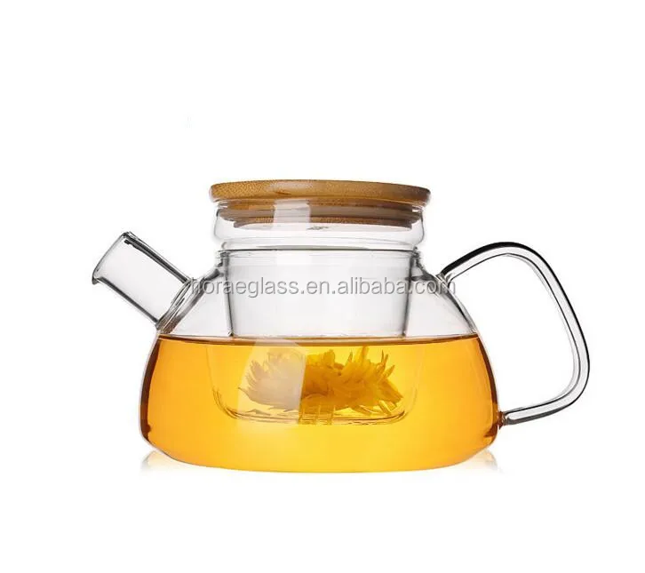 Glass Teapot with borosilicate glass infuser & wooden cover with tea cup sets