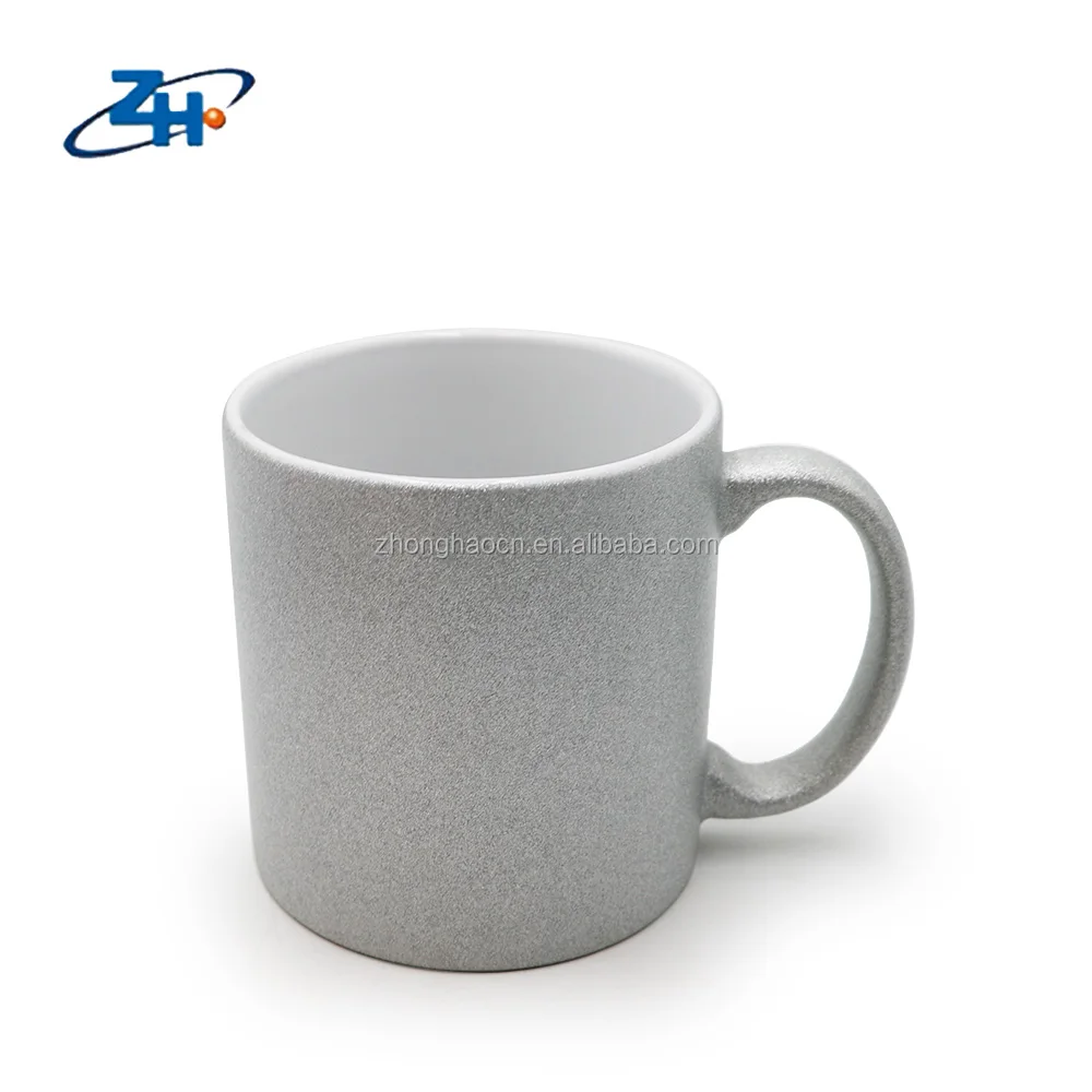 Eco-friendly custom design tea coffee cups reusable 11oz glitter color ceramic sublimation blanks change mug