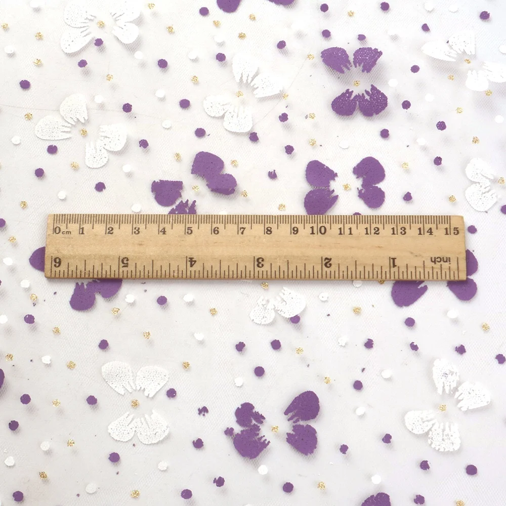 
19 by 59 inch Gold Glitter Dot Purple Knot Bow Organza Lace Tulle Fabirc47666 