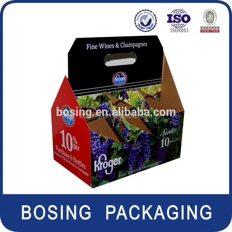 Гофрированный 6 упак. для бутылок перевозчик для прекрасное вино и шампанское