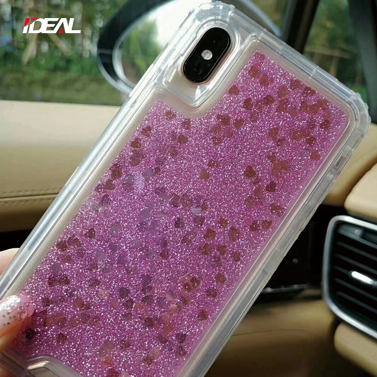 
Defender style quicksand heart plastic phone case for iphone 8 7 plus X XS with shockproof clip 