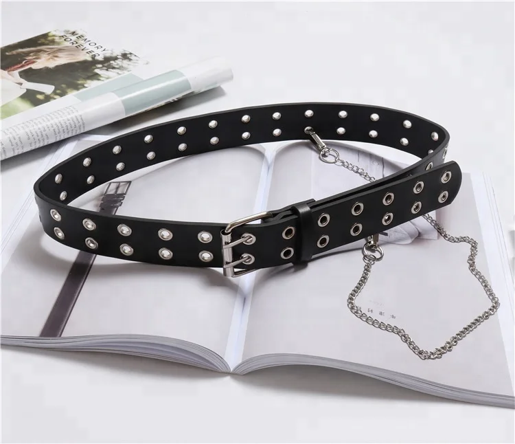 wholesale Double exhaust eye design waist belt for ladies fashion belt chain punk rivet decoration