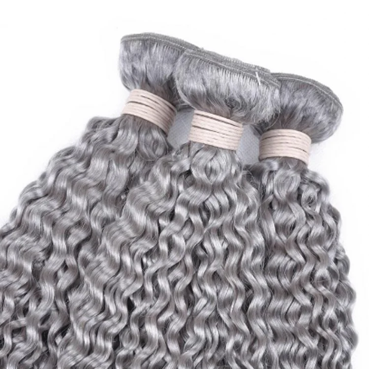 100% brazilian grey remy human hair kinky curly human hair weaving