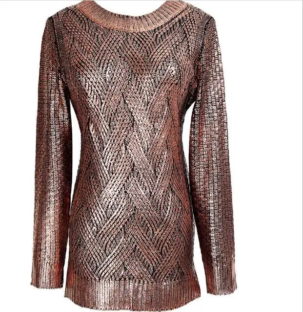 custom heavy cable silver gold foil  sweater