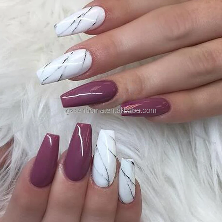 Senboma new trendy fake nails marble salon nail designs Artificial Nails