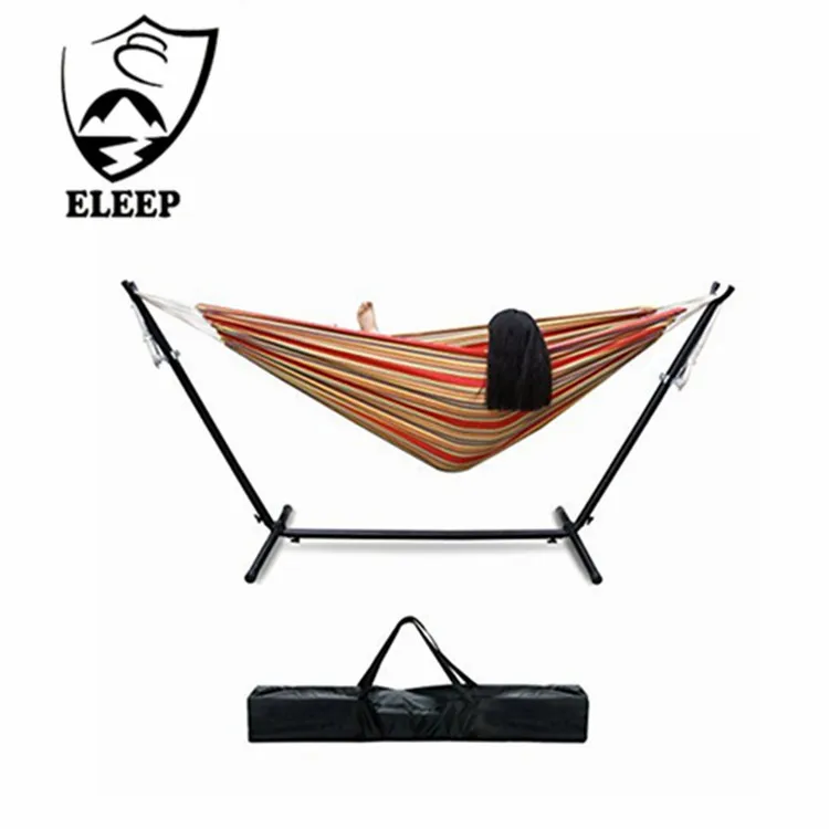 
Portable Double Cotton Fabric Hammock with 9 Foot Stand Steel and Carrying Case 