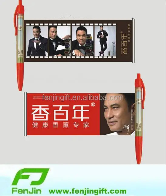 China factory custom make ball pen with pull out paper cheap plastic promotional ballpoint pen with print paper