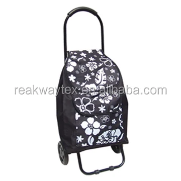 RW6205 China Shopping Bag Factory Supply Portable Folding Trolley Shopping Bag With Wheels In Leopard Print
