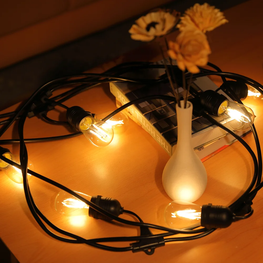 
2020 Most Popular 48ft 15 Lamps Vintage Brightness LED Edison Bulb Outdoor Bistro Patio Party String Lights 