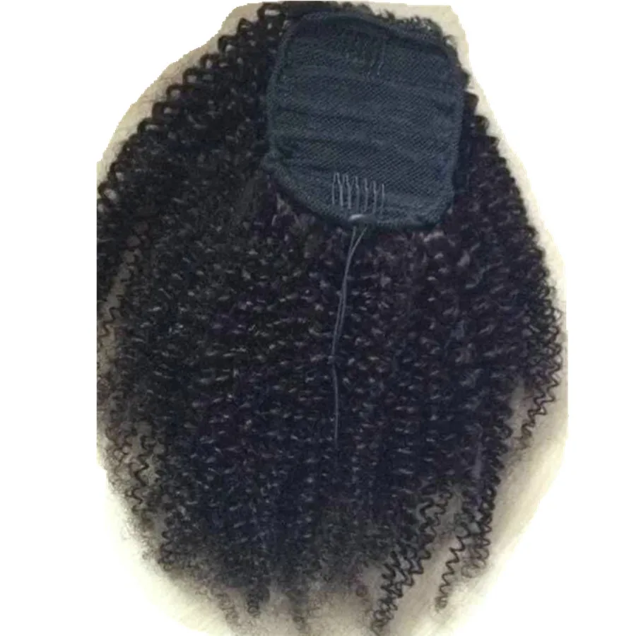 140g African natural  big Afro Puff  Kinky Curly drawstring ponytails human hair extension pony tail hairpiece