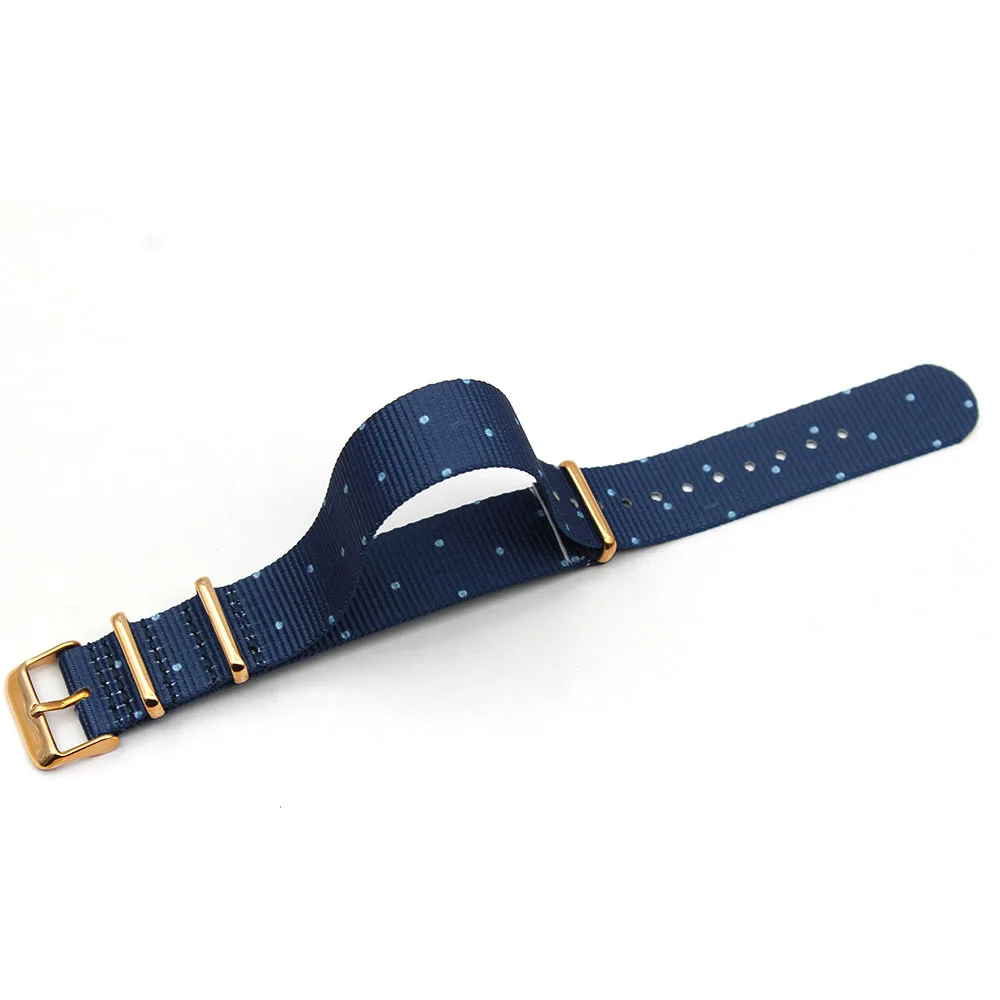 High Quality PVD Gold Plated Stainless Steel Buckle Nylon Watch Strap 18 20 22mm Print Graphic Custom Pattern Nylon Watch Band