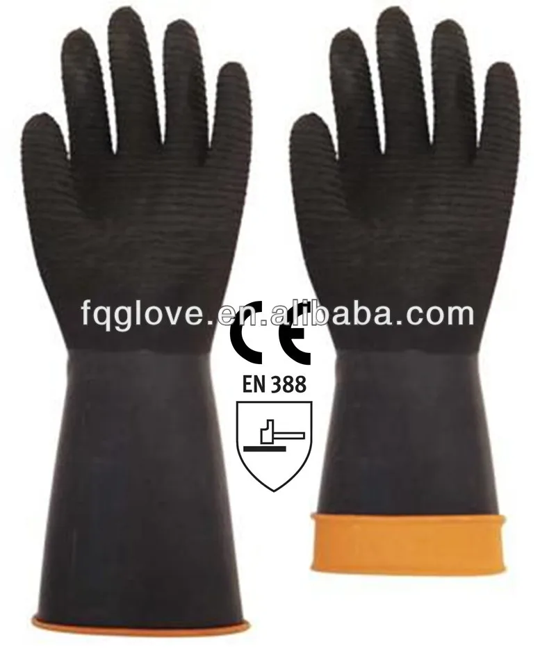 FQGLOVE manufacturing 35/45/58cm rough palm black industrial chemical latex glove heavy duty latex gloves