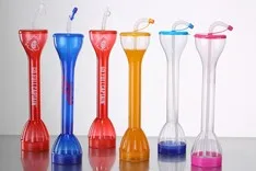 LED Flashing Party Slush Cup Plastic Long Neck Tall LED Yard Cup With Lid And Straw